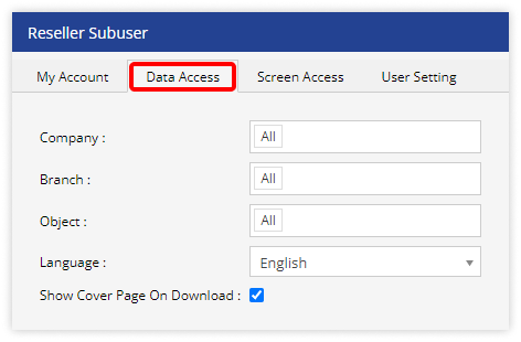 Data Access for reseller sub-user Required Info