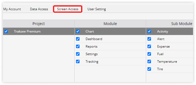 screen access for company subuser