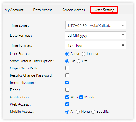 user setting for company subuser